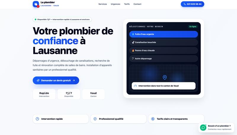 Aperçu du projet Plomberie Vaud — Site Premium + Acquisition